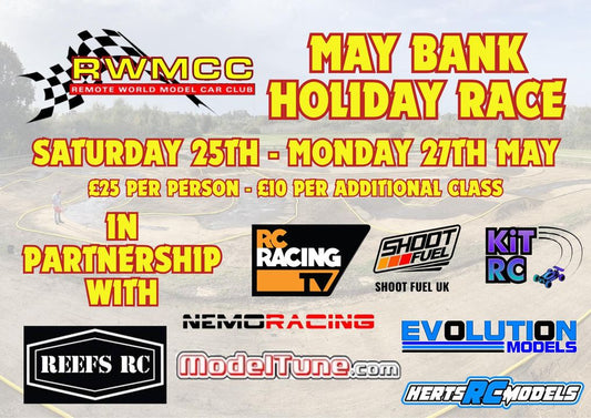 Here's the schedule for next weekend's live racing schedule from Remote World Model Car Club!