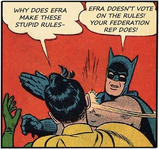 #ShareThis with someone who likes to moan or complain but doesn't get involved in any other way! When we are constantly explaining to racers why 'stupid' RC rules don't come from EFRA... 
 
FYI voting is done by the national federations who represent YOU