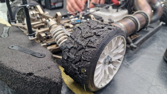 This is what large scale touring car (LSTC) tires look like after a 30-minute race in mixed conditions! 😯

#LSTC #largescalerc #rccars #rcracing